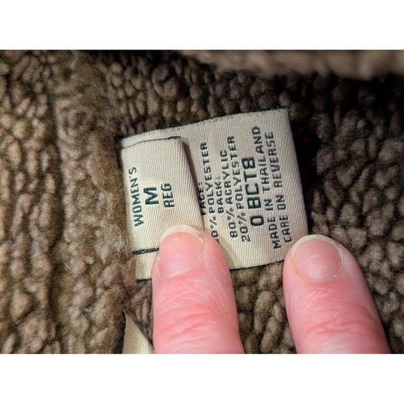 LL Bean Jacket Womens Medium Brown Faux Shearling Fleece Lined Suede Button Coat - Picture 3 of 10